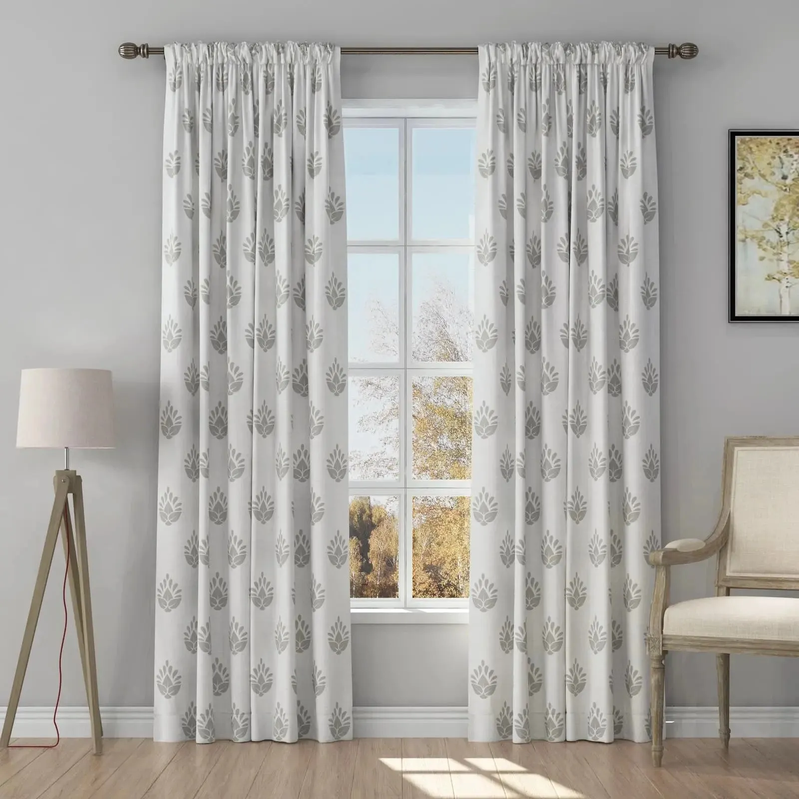 Stefana Silber Print Linen Curtain Drapery Soft Top