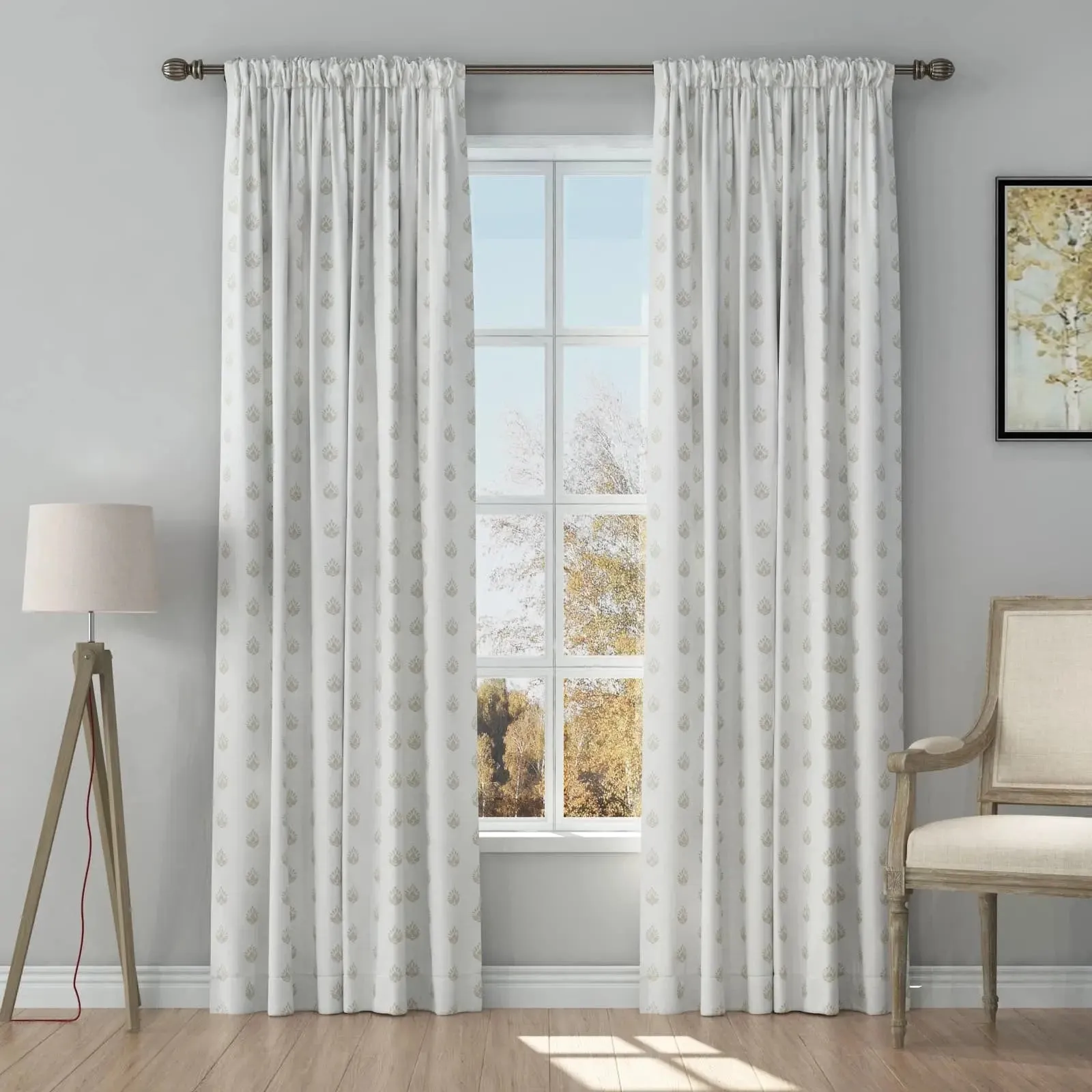 Stefana Silber Print Linen Curtain Drapery Soft Top