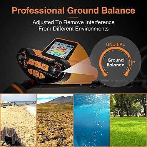 SUNPOW Professional Metal Detector for Adults, Adjustable Ground Balance, Disc & Notch & Pinpoint Modes, Upgraded DSP Chip, Multiple Audio Prompts