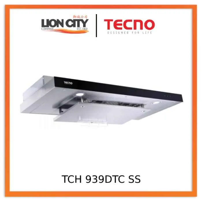 Tecno Uno TCH 939 DTC  SS / BK Slim Line Hood S/S w/ Black Panel / Full Black 90cm, Twin Motors, Touch Control
