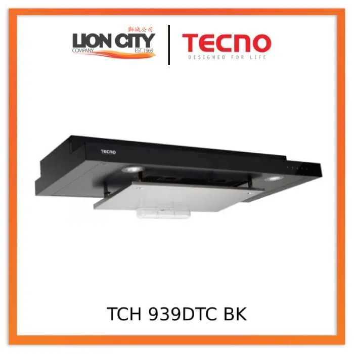 Tecno Uno TCH 939 DTC  SS / BK Slim Line Hood S/S w/ Black Panel / Full Black 90cm, Twin Motors, Touch Control