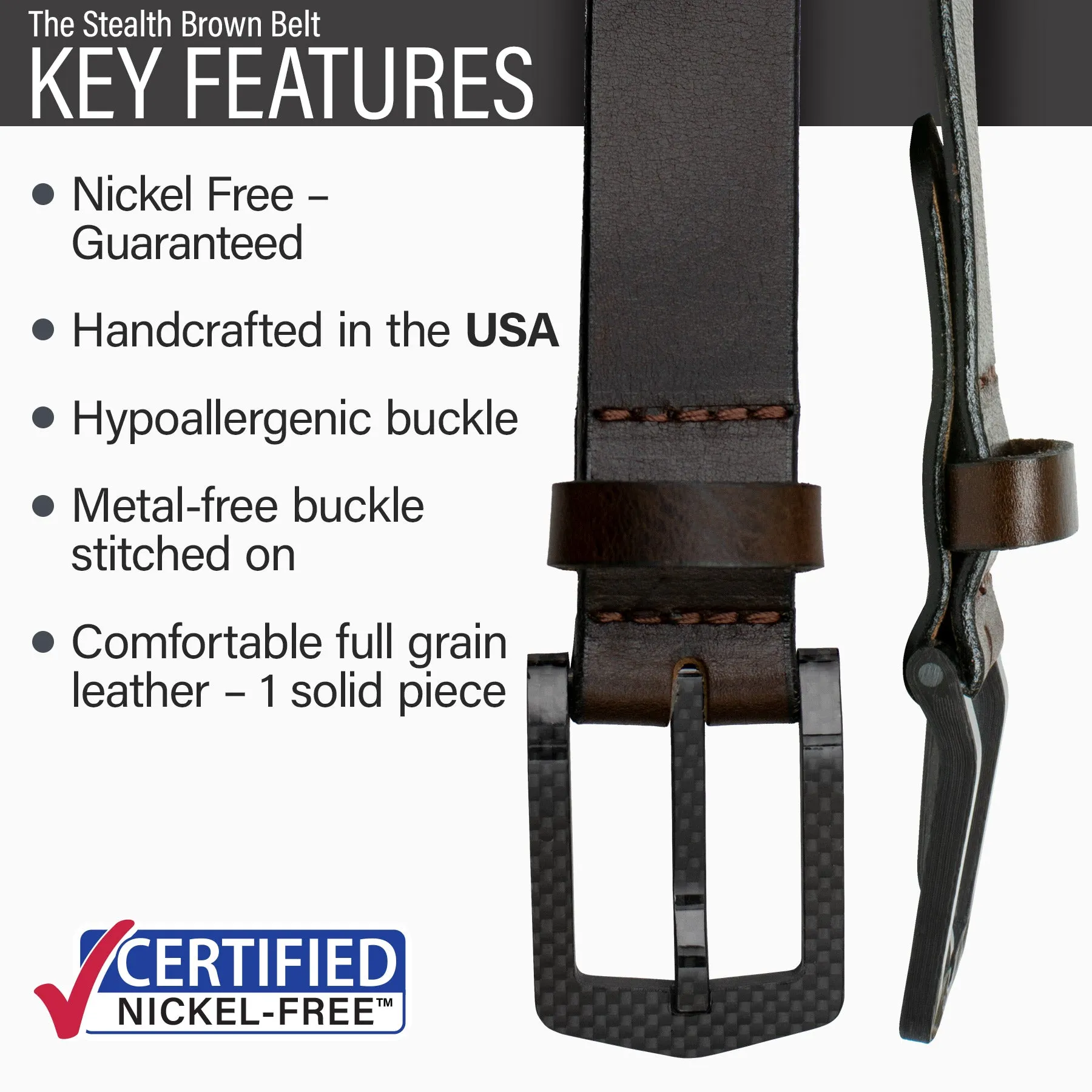 The Stealth Brown Dress Belt by Nickel Smart®