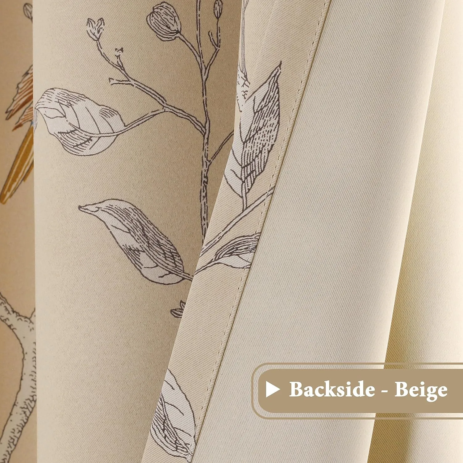 Thermal Insulated Birds Rustic Printed Blackout  Curtain Drapes for Home Decor, 2 Panels, 52"W x 96"L, Taupe