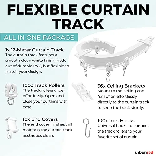 Urbanred Flexible Ceiling Curtain Track 12 Meters 39.4ft White
