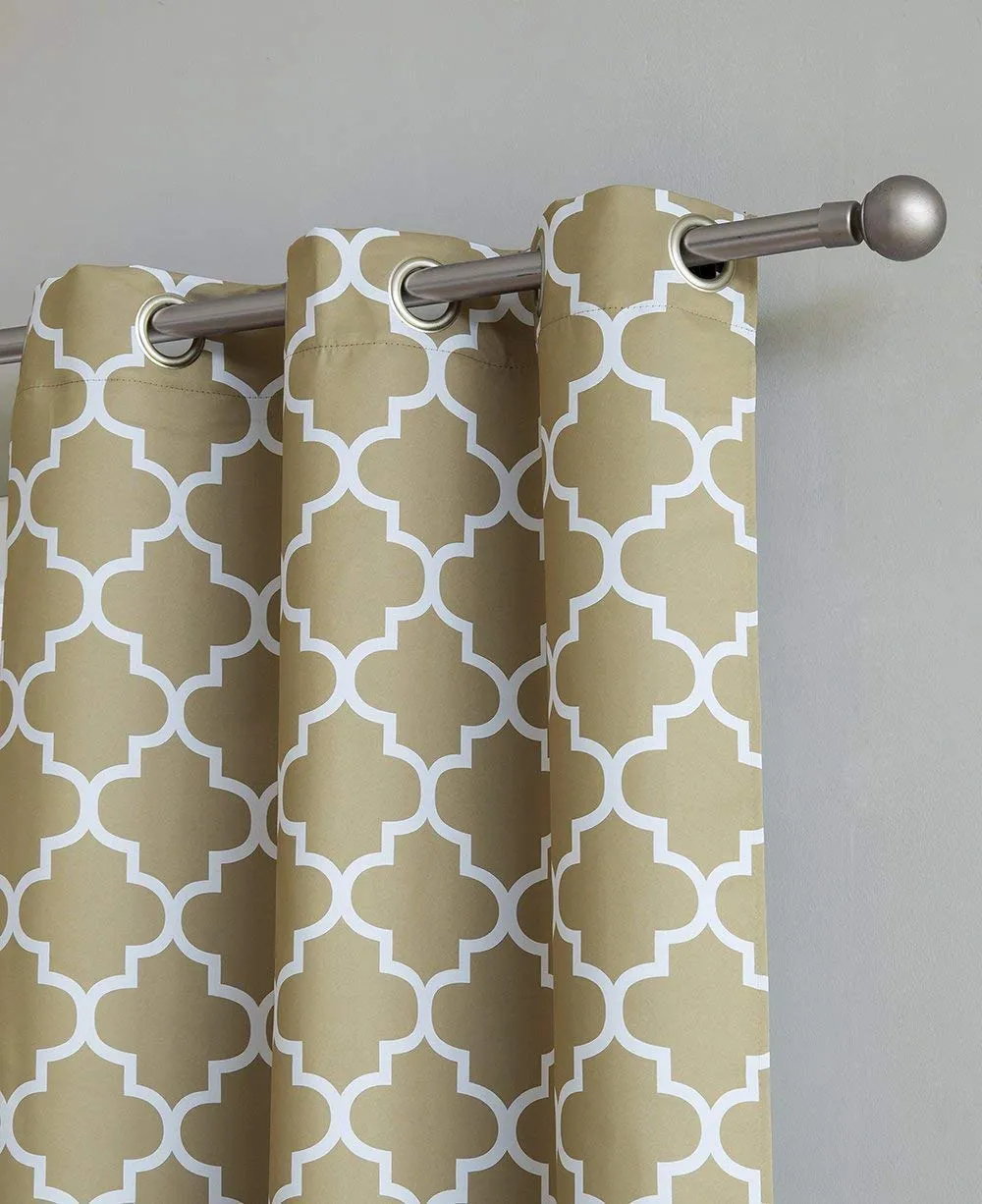 UrbenQueen Blackout Digital Print Lattice Thermal Insulated Light Filtering Curtains for Living Room (Taupe, 4 x 7 Door) Curtain