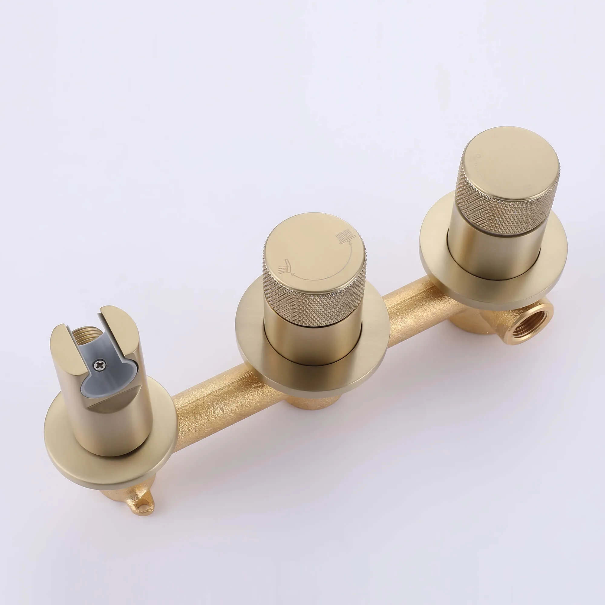 Wall Mount Rainfall Shower System With Three Function Hand Shower Brushed Gold JK0244