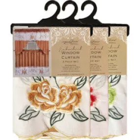 Wholesale big flower leaf Embroidered Window Curtain Set