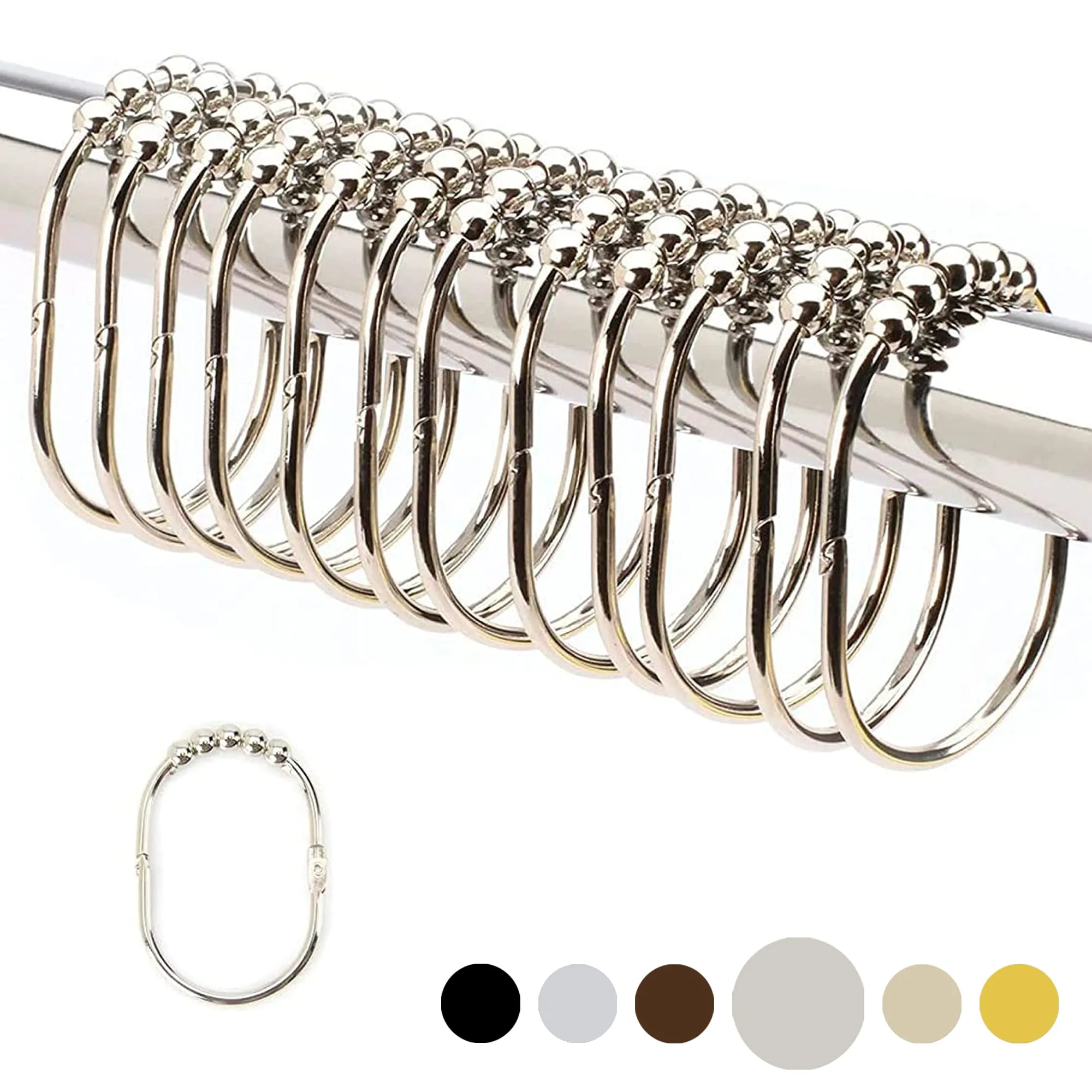 Wide Shower Curtain Rings / Hooks Set, DecorativePolished Chrome Finish, Easy Glide