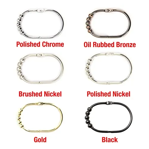 Wide Shower Curtain Rings / Hooks Set, DecorativePolished Chrome Finish, Easy Glide