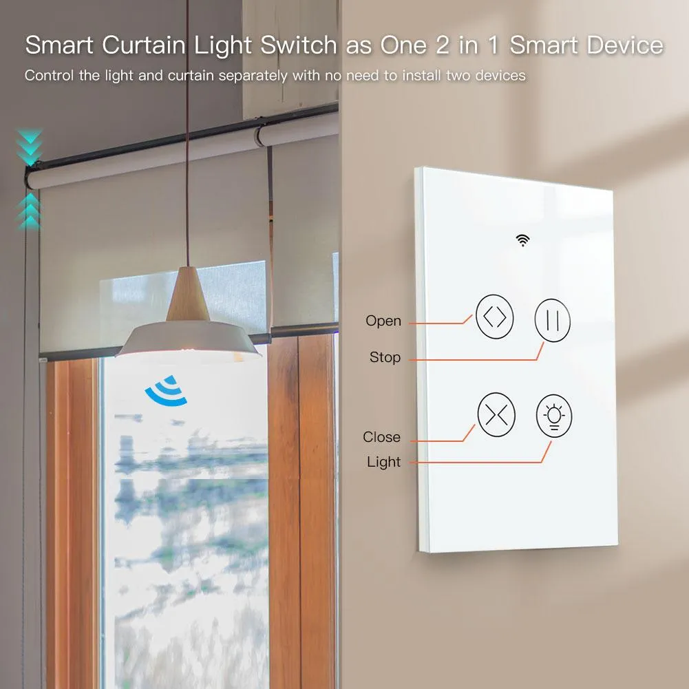 WiFi Curtain Light Switch RF433 Smart Glass Panel Curtain Light Touch Switch Single Pole Neutral Wire Required US
