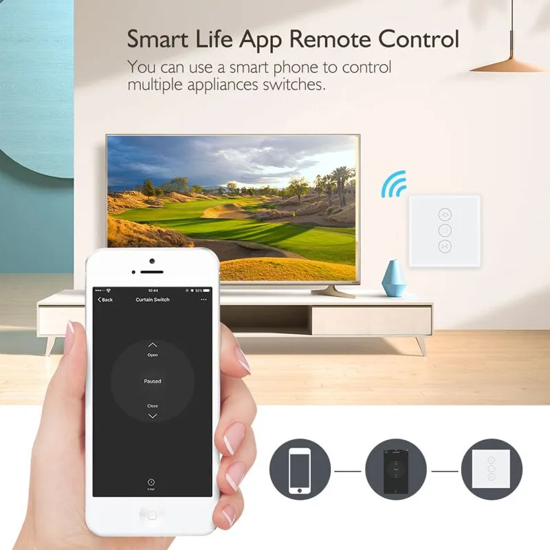 WiFi Smart Curtain Switch Smart Life Tuya APP Electric Motorized Curtain Blind Roller Shutter Works with Alexa and Google Home