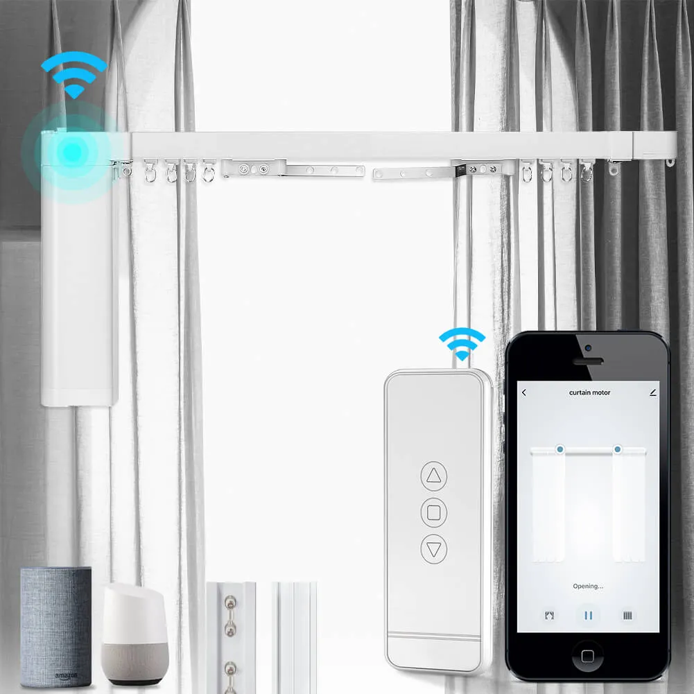 WiFi Smart Electric Motorized Splicing Curtain Tracks System,Tuya Curtain Motor with DIY Track  RF Remote
