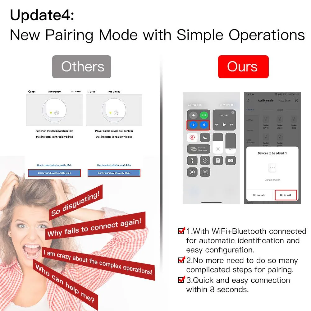 WiFi Touch Smart Curtain Switch Design for Motorized Curtains and Roller Blinds EU