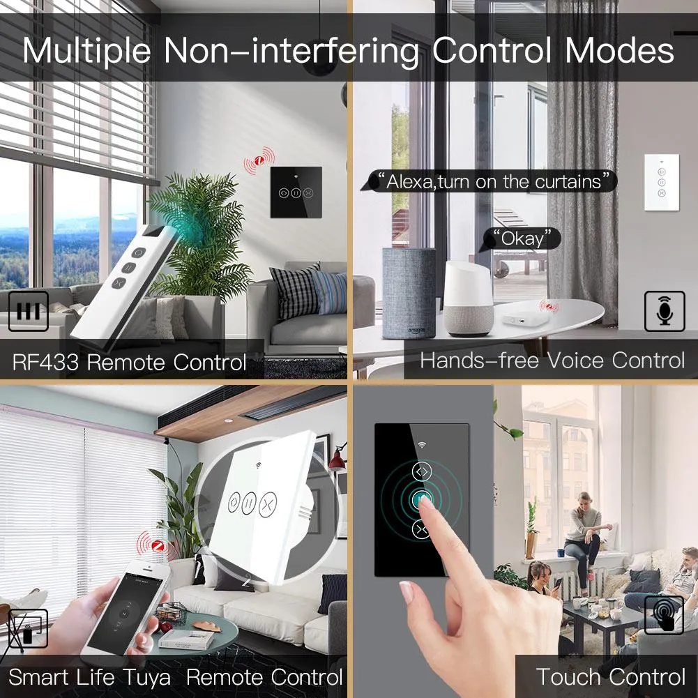 ZigBee RF433 Smart Curtain Blinds Shutter Touch Switch Multi-control Neutral Wire Required US